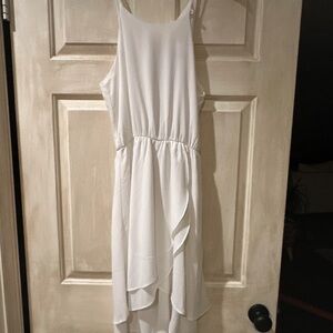 bohme White Sleeveless High-Low Tiered Midi Dress